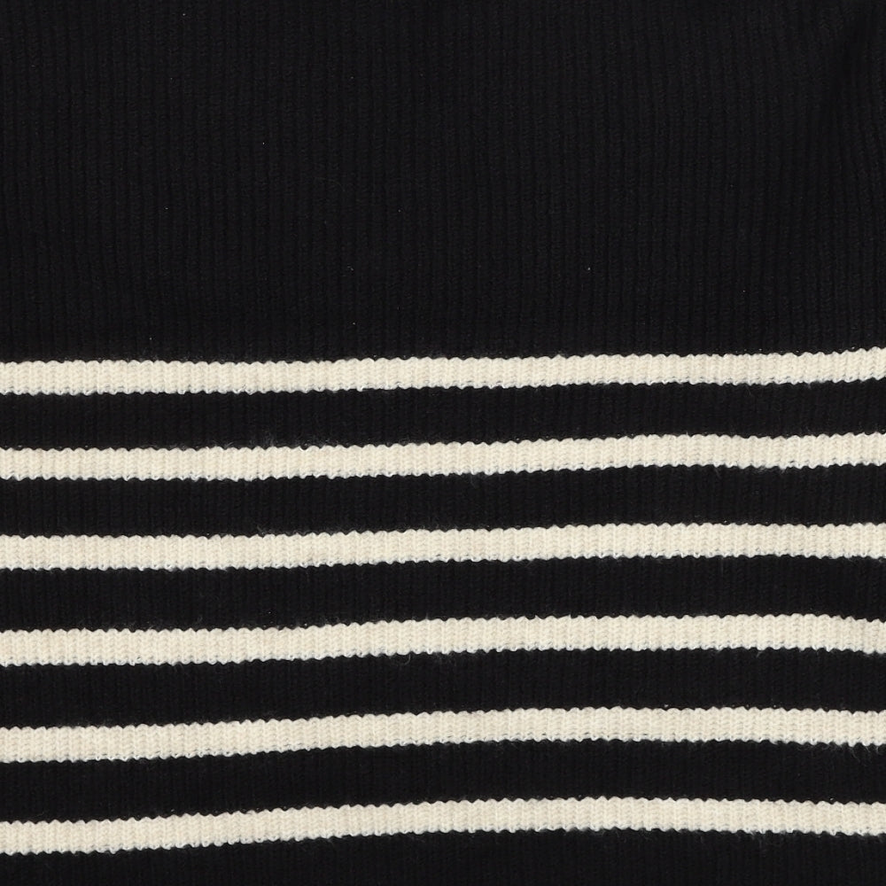 Marks and Spencer Womens Black V-Neck Striped Polyester Pullover Jumper Size L