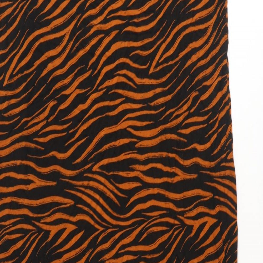 Marks and Spencer Womens Brown Animal Print Polyester Tank Dress Size 14 V-Neck Pullover - Tiger print