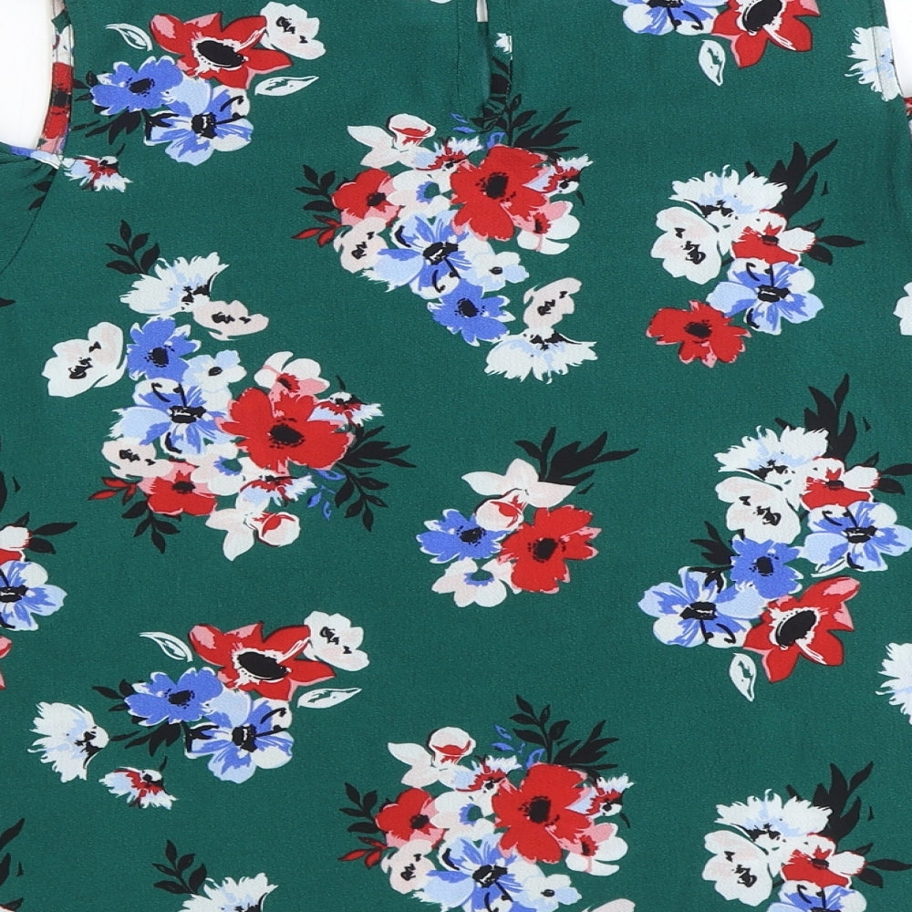 New Look Womens Green Floral Polyester Basic Blouse Size 12 Scoop Neck - Cold Shoulder
