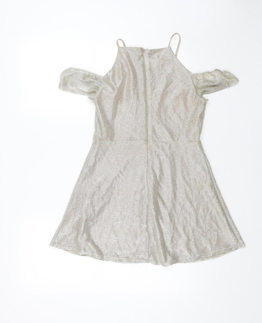 New Look Girls Gold Polyester Fit & Flare Size 15 Years Square Neck Zip - Cold Shoulder