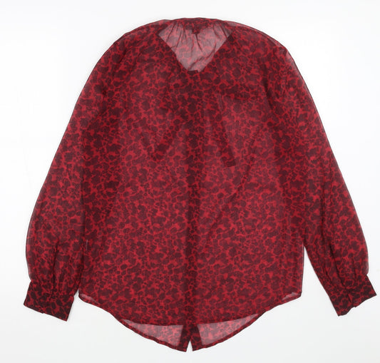 French Connection Womens Red Geometric Polyester Basic Blouse Size 6 Round Neck
