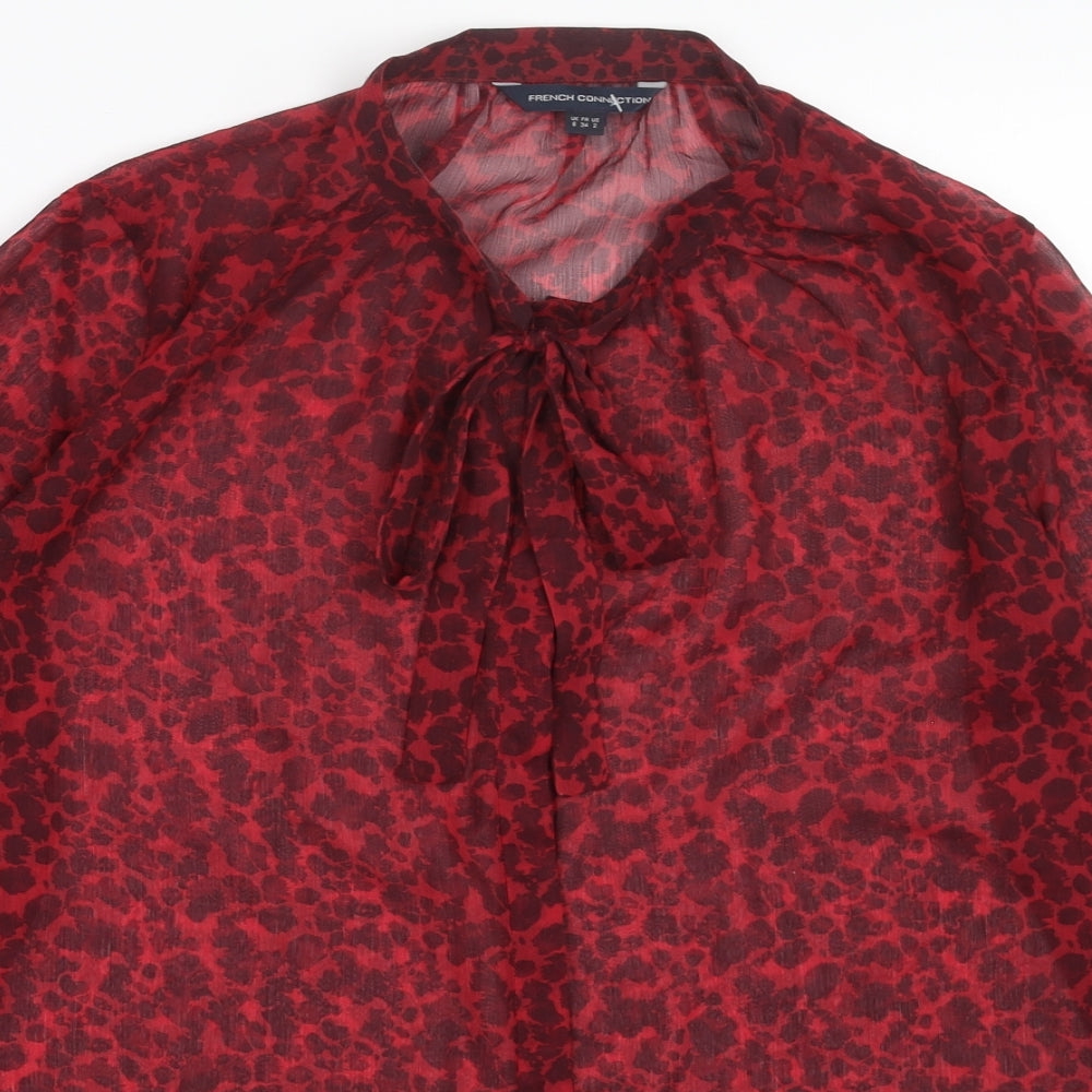 French Connection Womens Red Geometric Polyester Basic Blouse Size 6 Round Neck