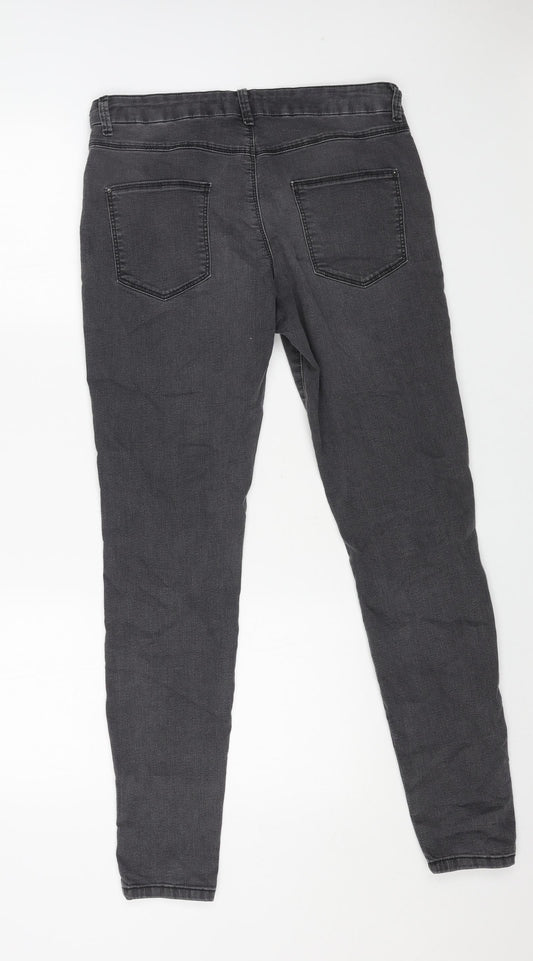 Marks and Spencer Womens Grey Cotton Skinny Jeans Size 12 L29 in Regular Button
