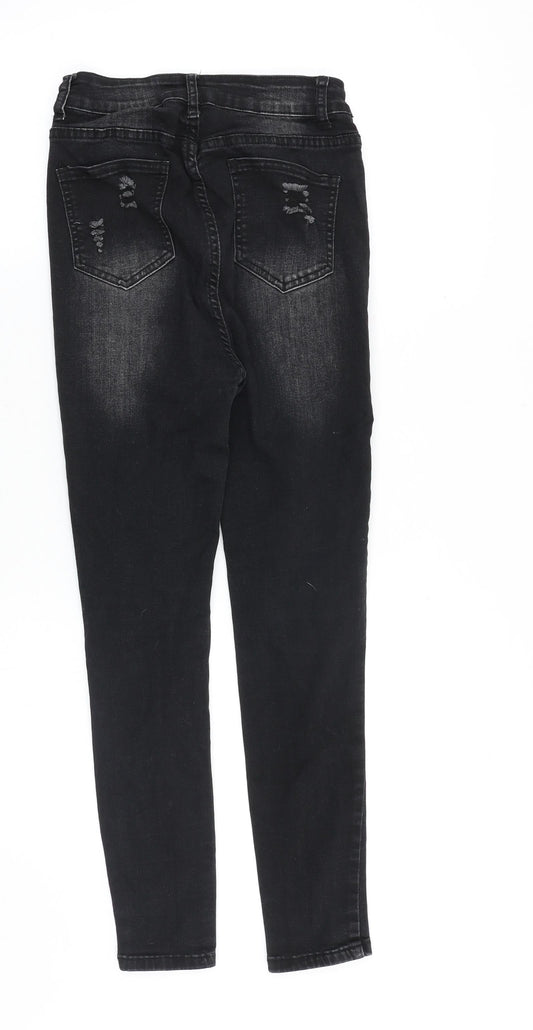 Preworn Womens Black Cotton Skinny Jeans Size 24 in Slim Zip