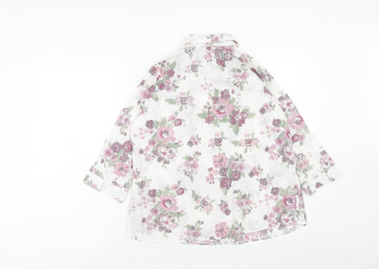 EWM Womens Purple Floral Cotton Basic Button-Up Size 10 Collared