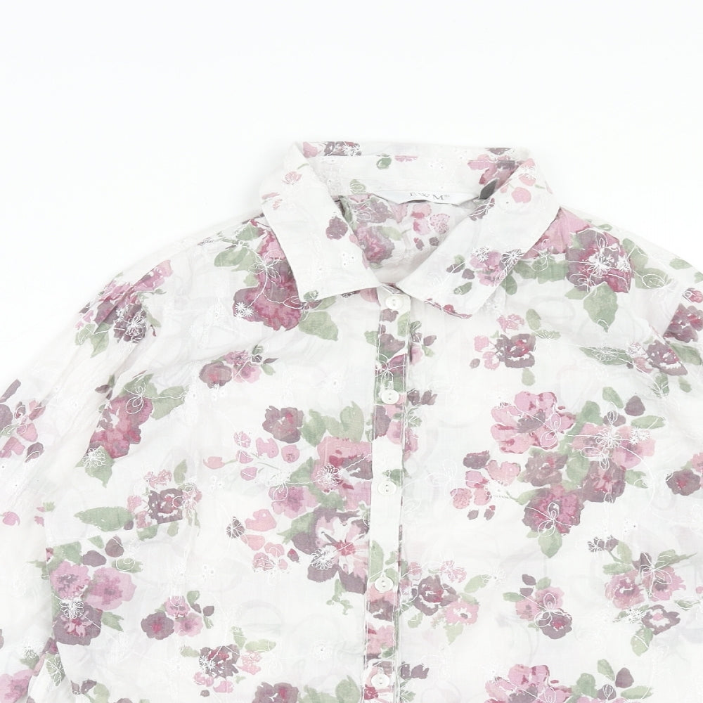 EWM Womens Purple Floral Cotton Basic Button-Up Size 10 Collared