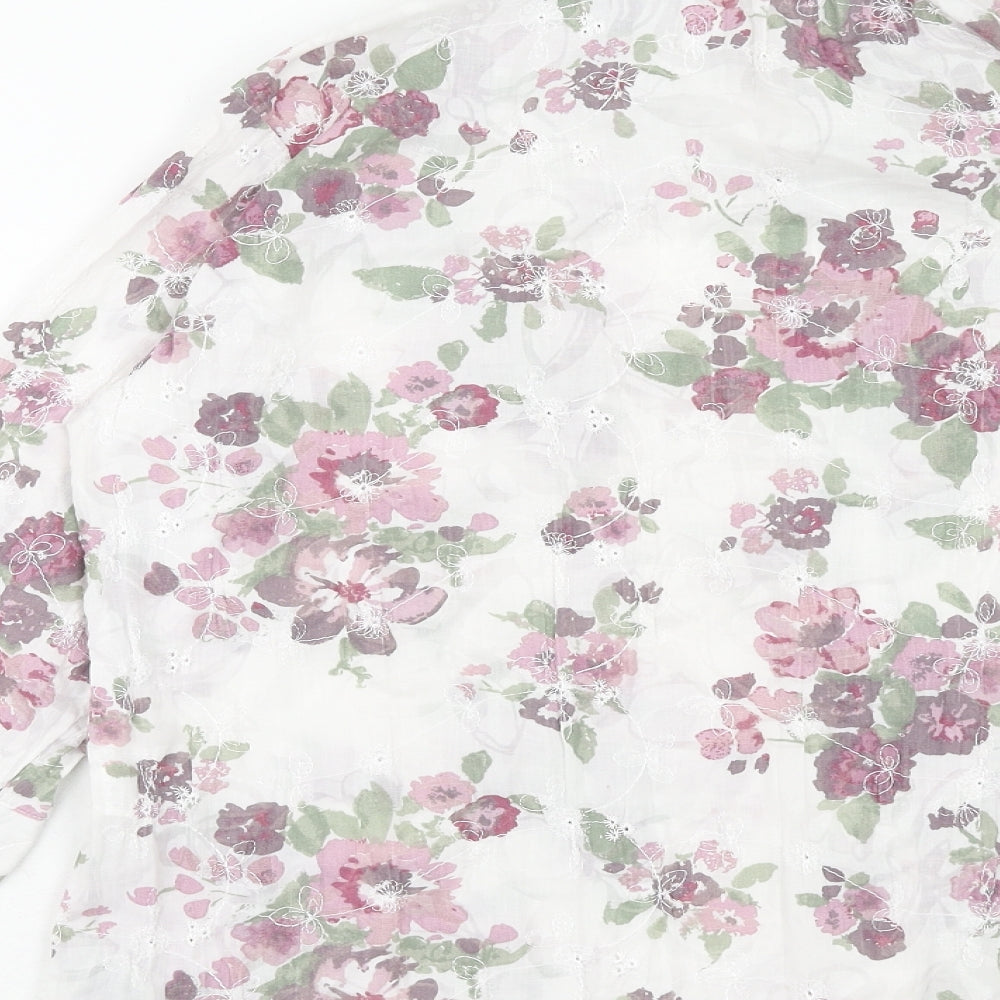 EWM Womens Purple Floral Cotton Basic Button-Up Size 10 Collared