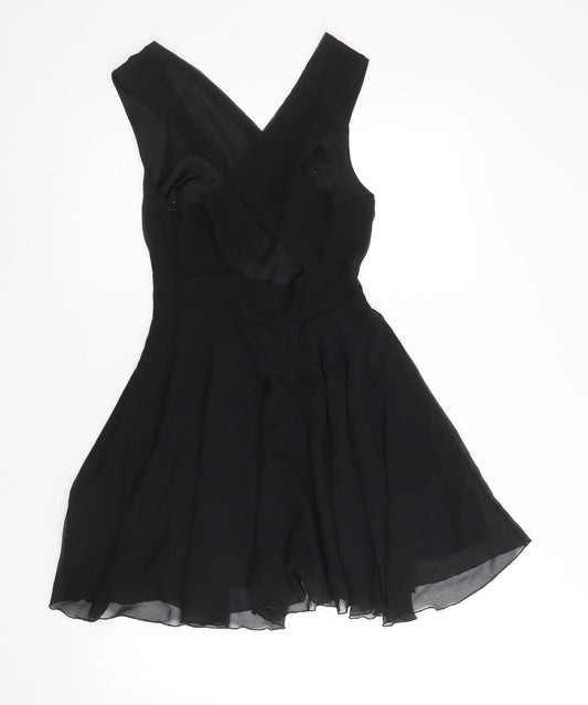 Love Womens Black Polyester Fit & Flare Size S V-Neck Zip - Size S-M