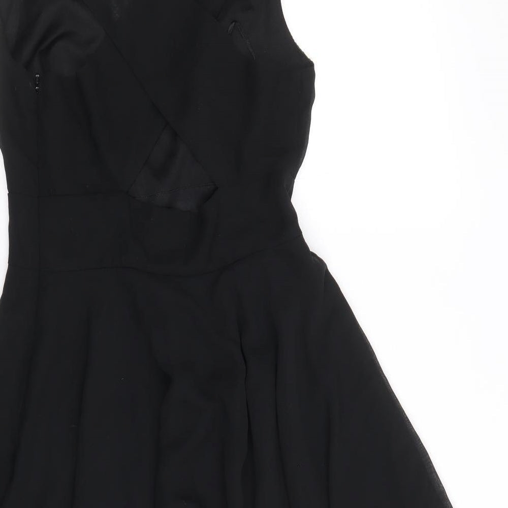 Love Womens Black Polyester Fit & Flare Size S V-Neck Zip - Size S-M