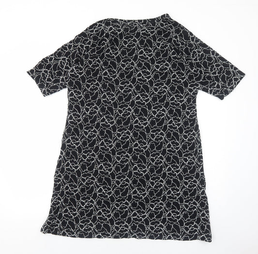 Preworn Womens Black Floral Polyester A-Line Size M Round Neck Pullover