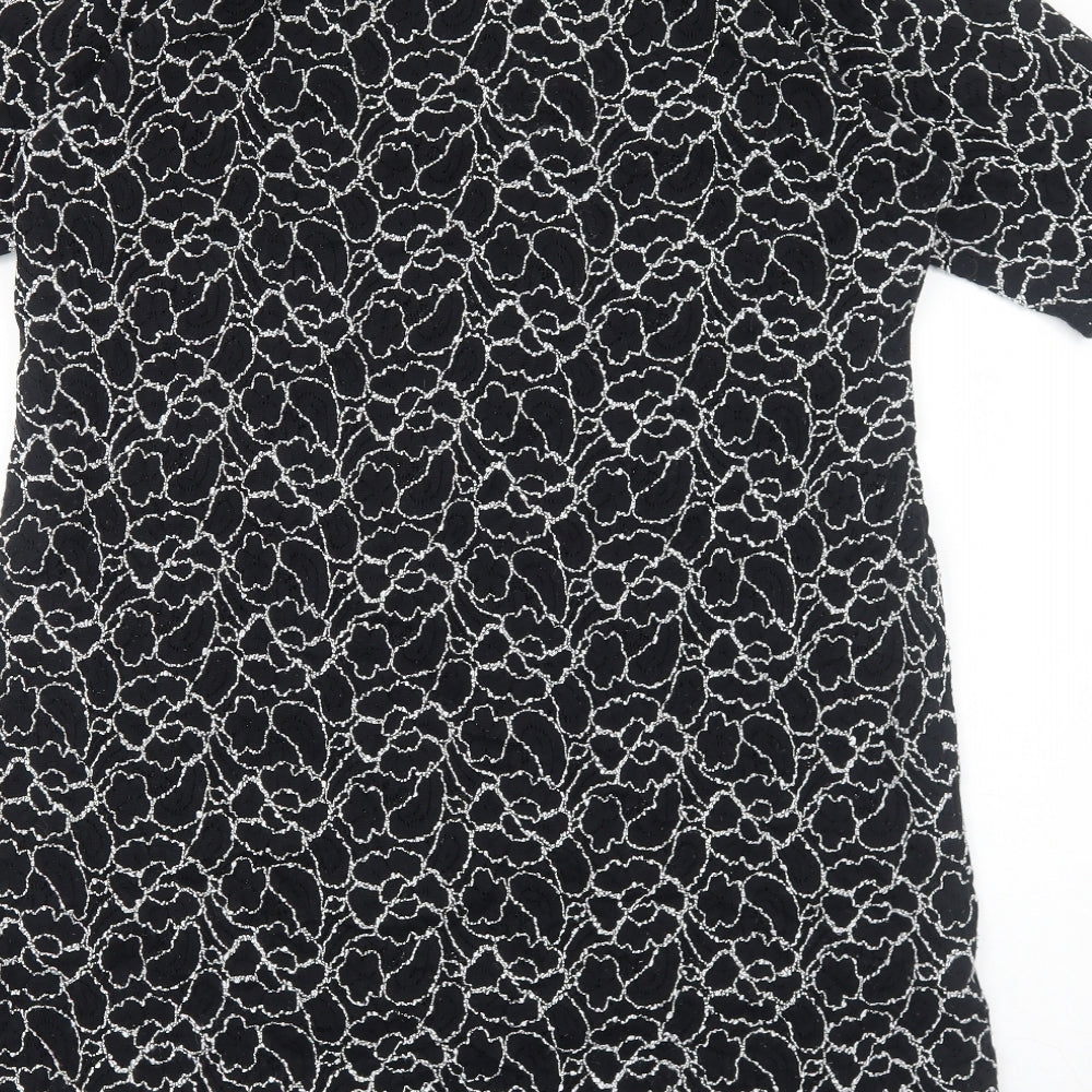 Preworn Womens Black Floral Polyester A-Line Size M Round Neck Pullover