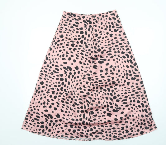 Preworn Womens Pink Animal Print Polyester Swing Skirt Size S Zip - Leopard Pattern