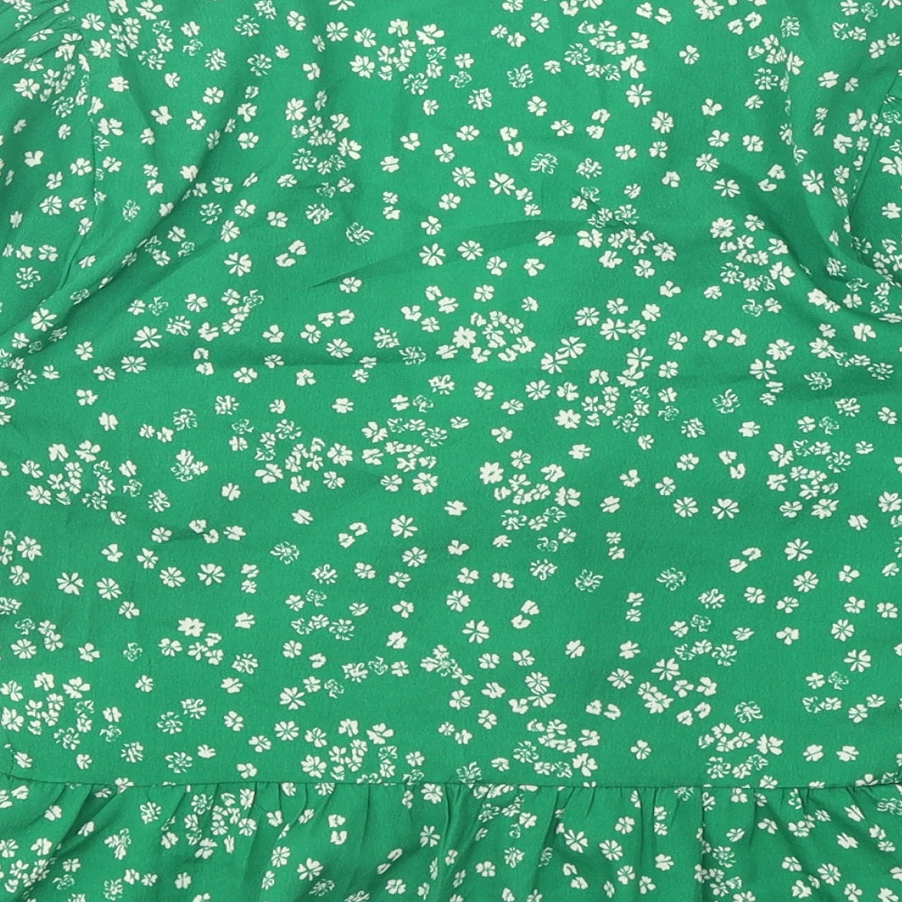Wednesday's Girl Womens Green Floral Polyester Cropped Blouse Size S V-Neck