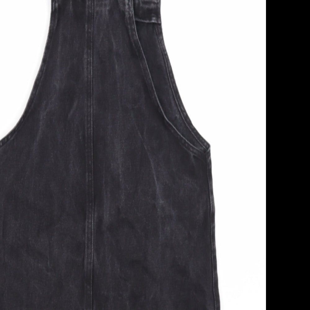 New Look Womens Black Cotton Pinafore/Dungaree Dress Size 8 Square Neck Button
