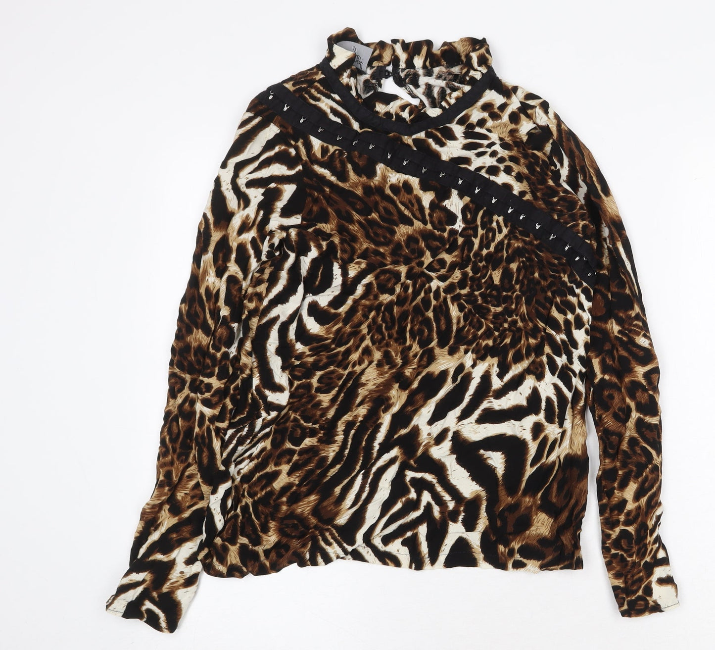 Reclaimed Vintage Womens Brown Animal Print Viscose Basic Blouse Size M Round Neck - Leopard Print