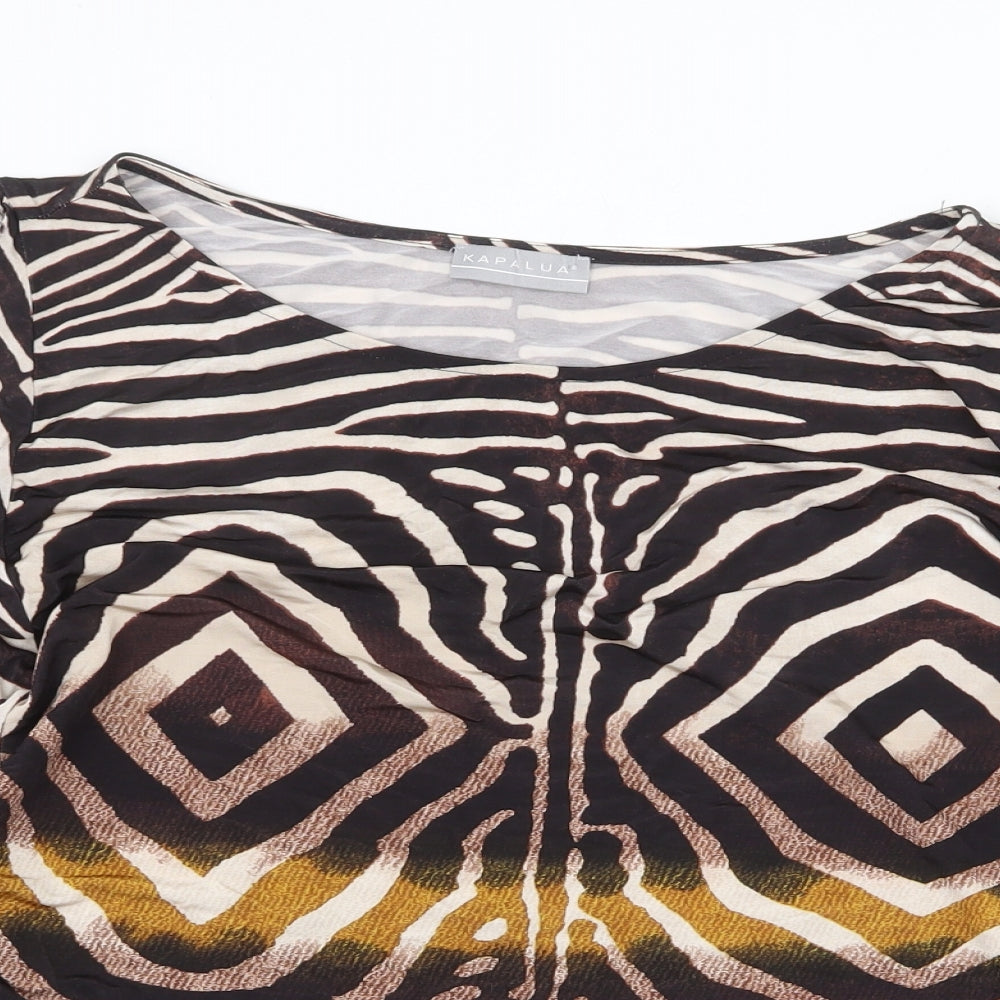 Kapalua Womens Brown Geometric Viscose Basic Blouse Size 16 Round Neck
