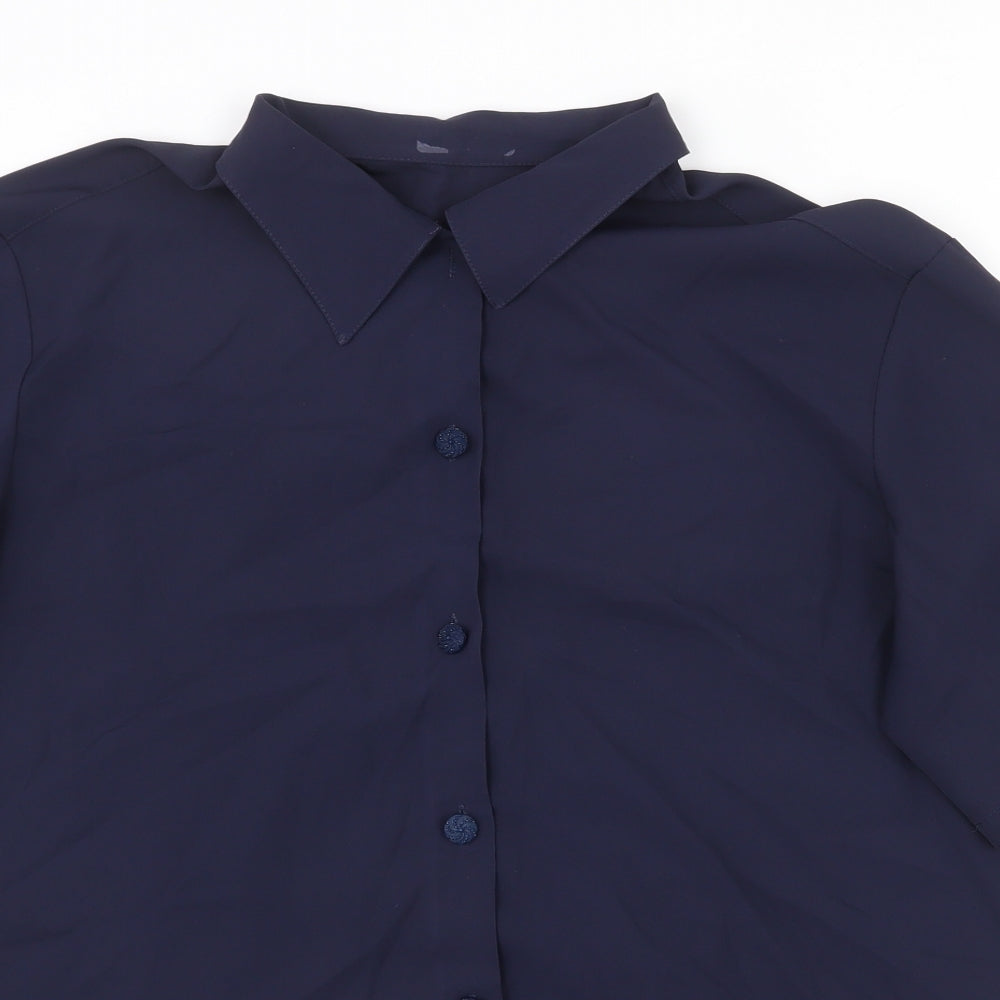 St Michael Womens Blue Polyester Basic Button-Up Size 14 Collared