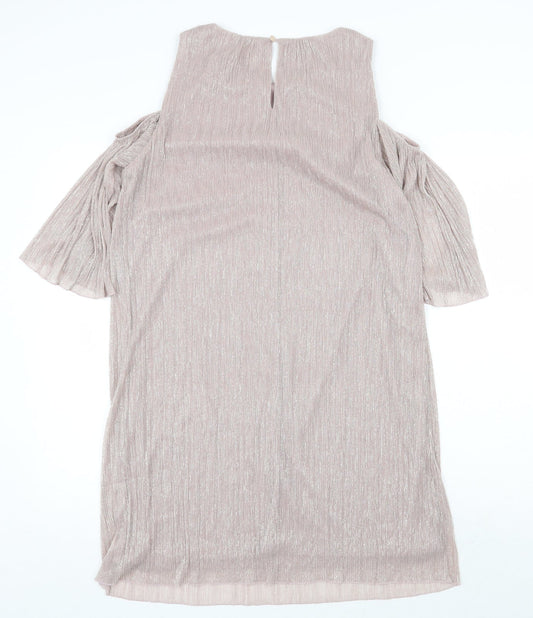 Xara Womens Pink Polyester A-Line Size 14 Round Neck Button - Cold Shoulder