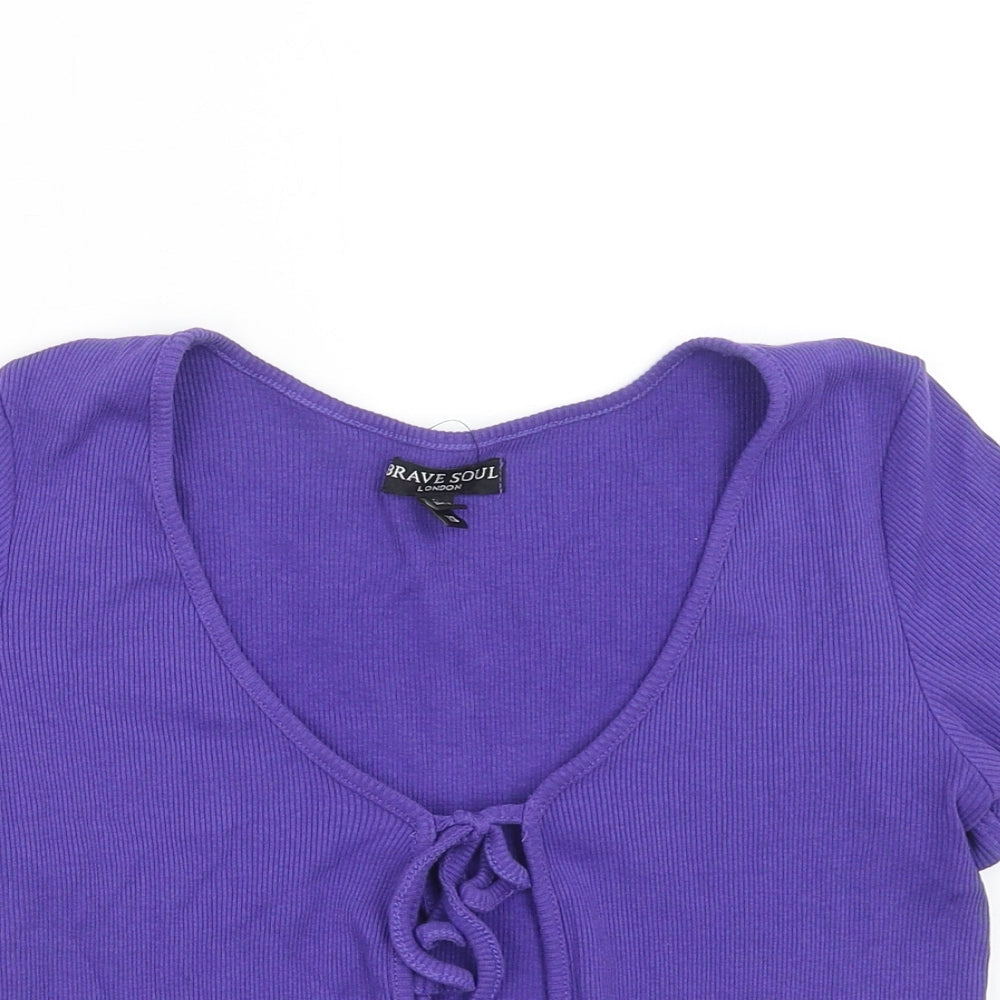 Brave Soul Womens Purple Cotton Basic Blouse Size XS V-Neck