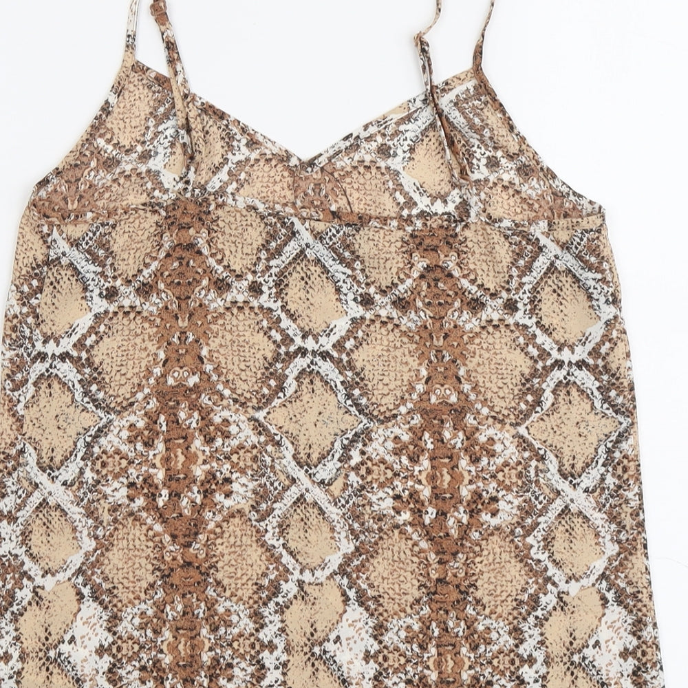 Marks and Spencer Womens Beige Animal Print Polyester Basic Tank Size 8 V-Neck - Snake Print
