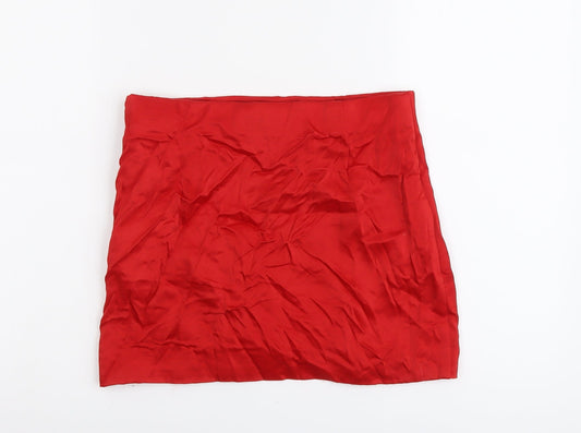 Zara Womens Red Polyester Mini Skirt Size S Zip