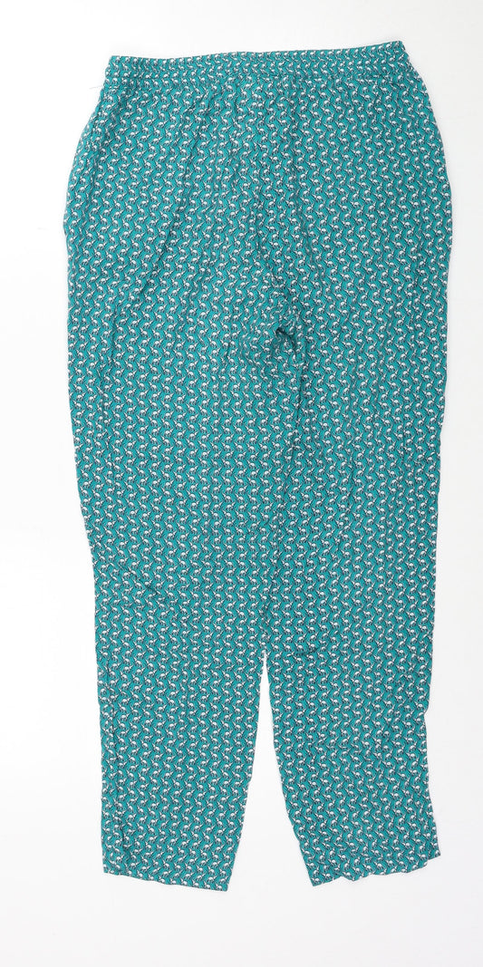 Zendra Womens Green Geometric Viscose Trousers Size 10 Regular Drawstring