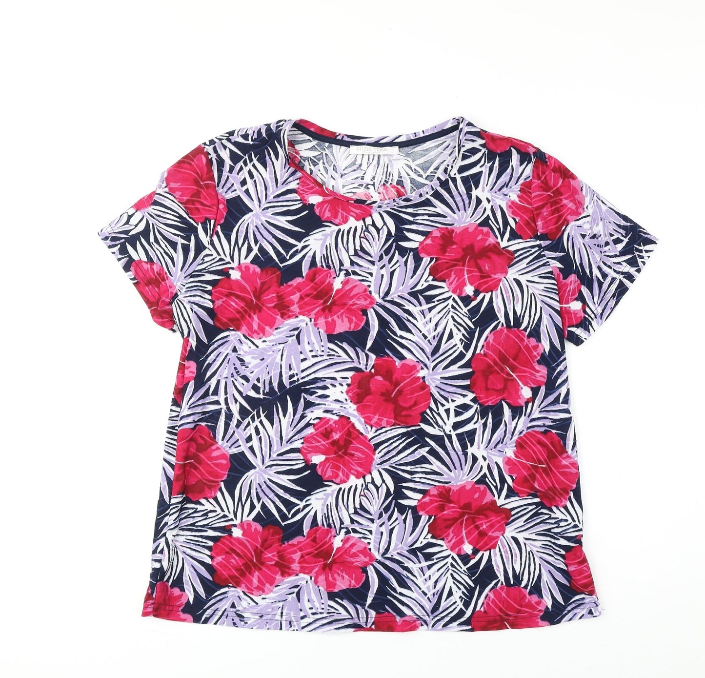 Anna Rose Womens Pink Geometric Polyester Basic T-Shirt Size L Round Neck