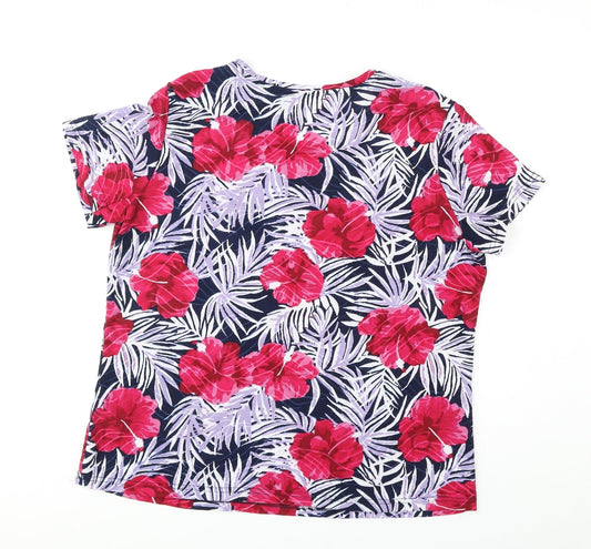 Anna Rose Womens Pink Geometric Polyester Basic T-Shirt Size L Round Neck