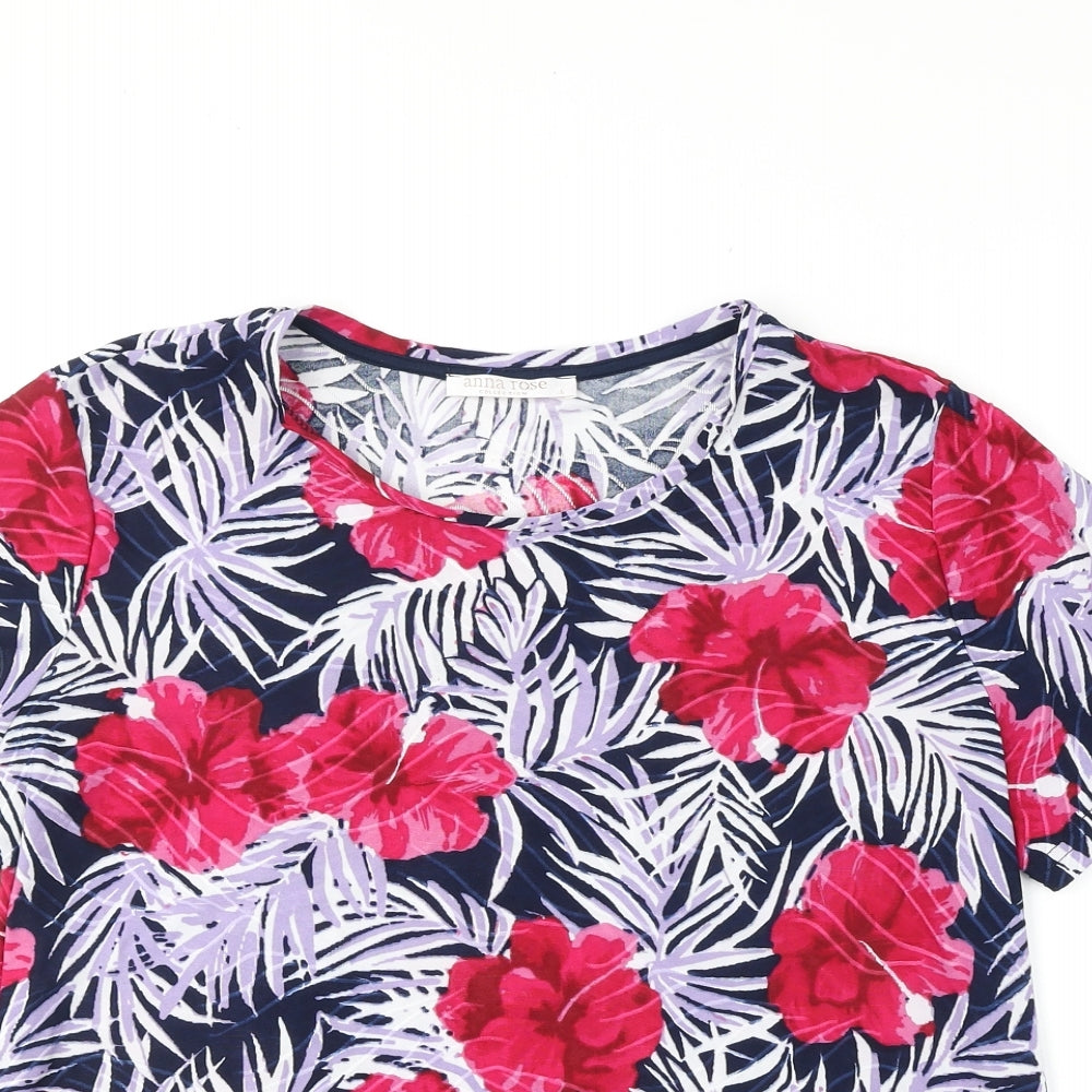 Anna Rose Womens Pink Geometric Polyester Basic T-Shirt Size L Round Neck