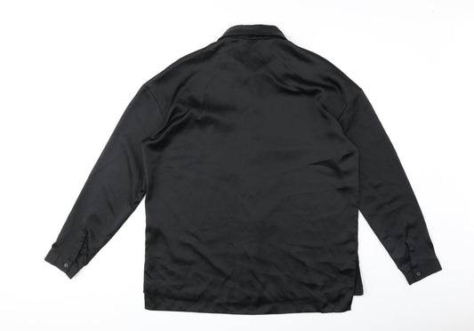 ASOS Womens Black Polyester Basic Button-Up Size 10 Collared
