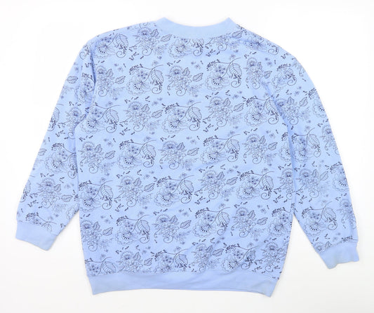 Damart Womens Blue Floral Cotton Pullover Sweatshirt Size 10 Pullover