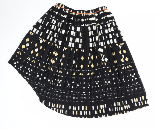 Topshop Womens Black Geometric Polyester Pleated Skirt Size 10 Zip