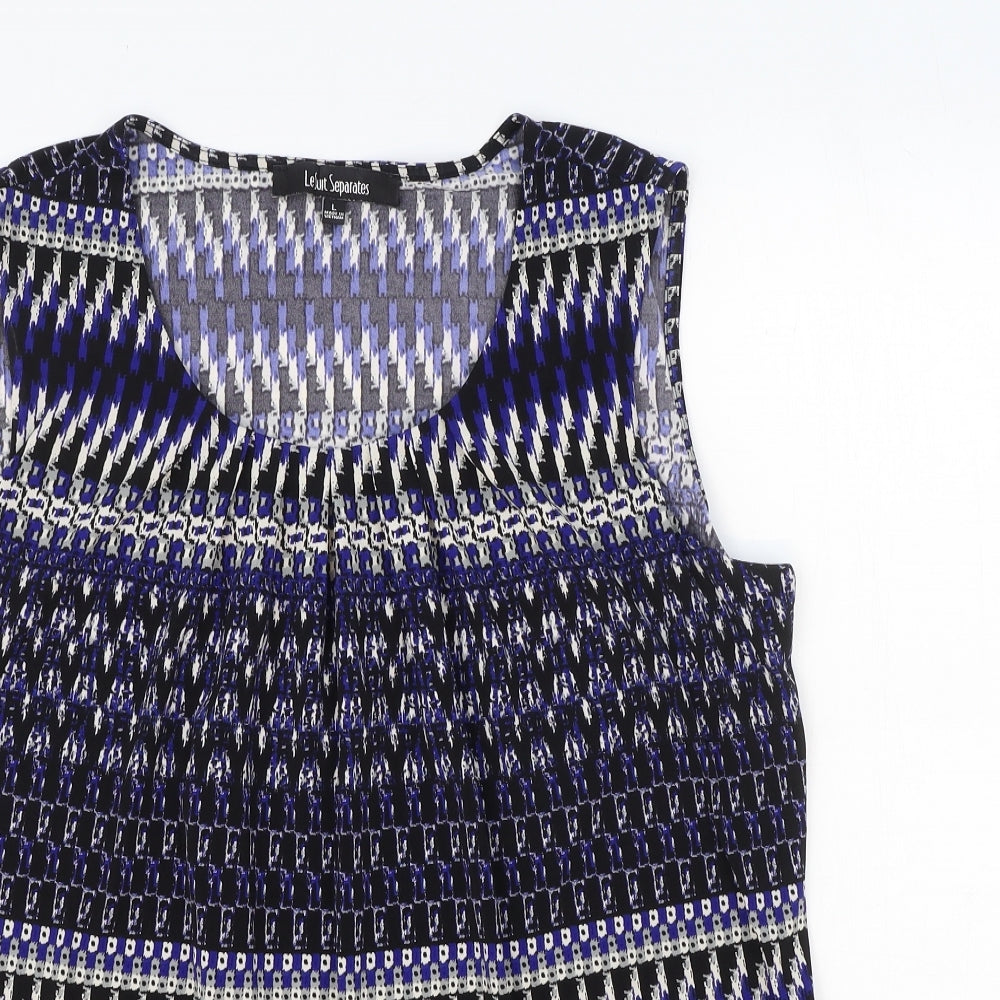 Le Suit Womens Blue Geometric Polyester Basic Tank Size L Round Neck