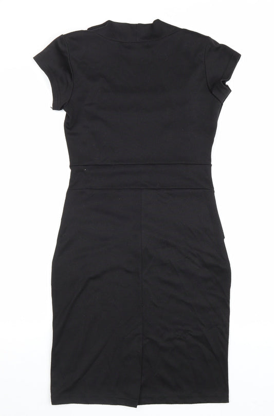 Fever Fish Womens Black Polyester Pencil Dress Size 8 Square Neck Pullover