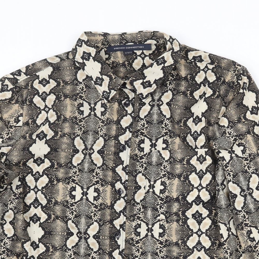 French Connection Womens Brown Geometric Polyester Basic Button-Up Size 8 Collared