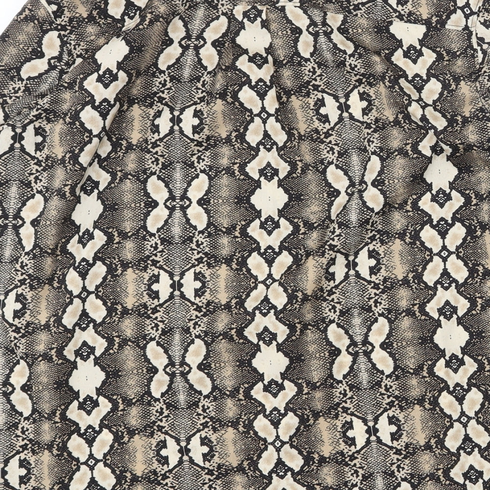 French Connection Womens Brown Geometric Polyester Basic Button-Up Size 8 Collared