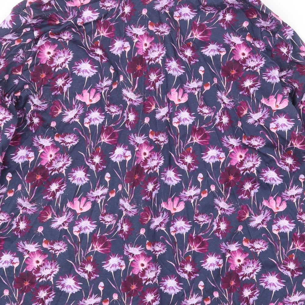 EWM Womens Purple Floral 100% Cotton Basic Button-Up Size L Collared