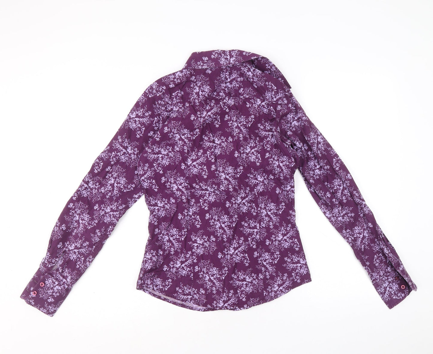 PINK Womens Purple Geometric 100% Cotton Basic Button-Up Size 8 Collared