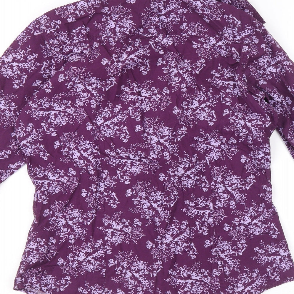 PINK Womens Purple Geometric 100% Cotton Basic Button-Up Size 8 Collared
