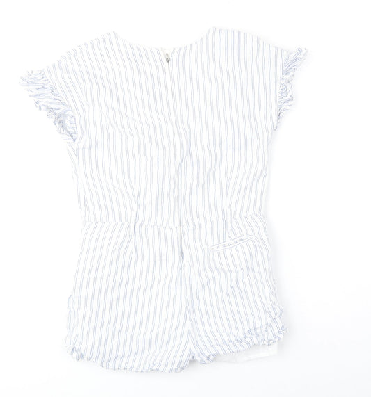 Autograph Girls White Striped Linen Playsuit One-Piece Size 9-10 Years Zip