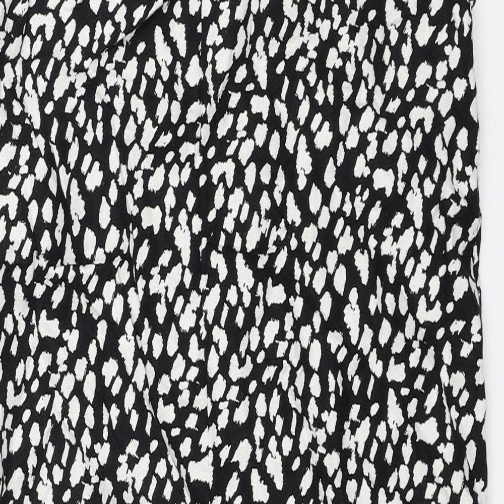 Marks and Spencer Womens Black Geometric Linen A-Line Size 6 Round Neck Button