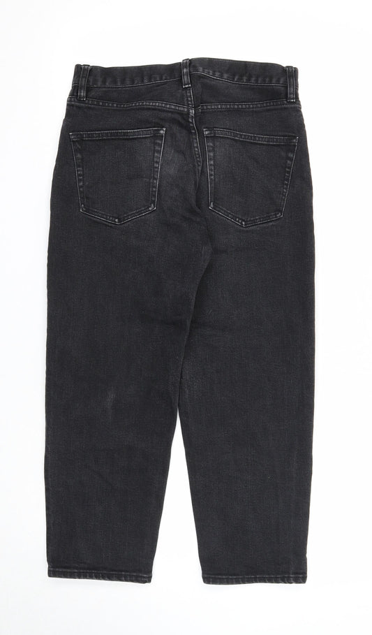 Preworn Womens Black Cotton Straight Jeans Size 25 in Regular Zip