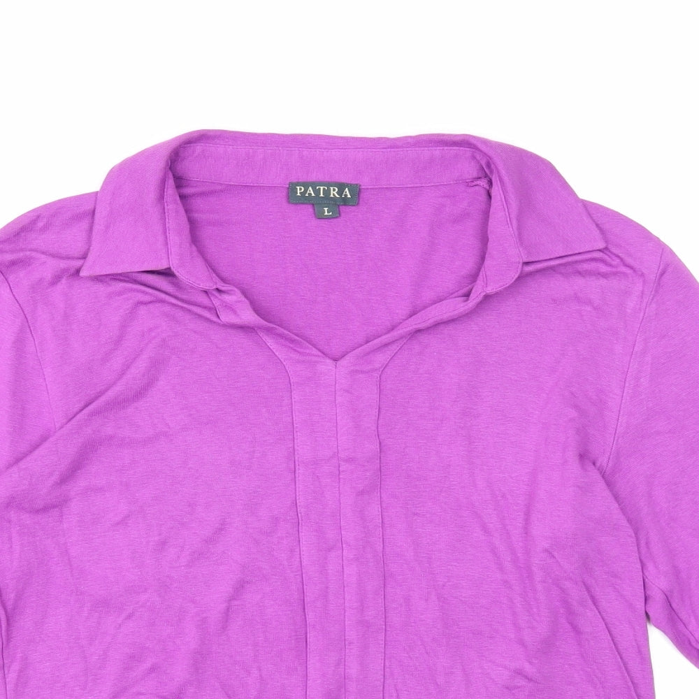 Patra Womens Purple Bamboo Basic Blouse Size L Collared