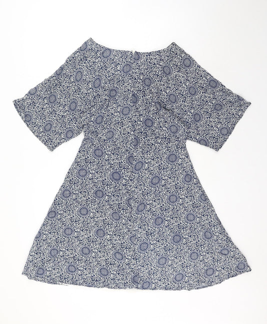 Glamorous Womens Blue Geometric Viscose Trapeze & Swing Size 12 Round Neck Zip