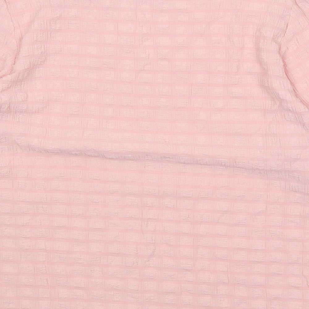 Bonmarché Womens Pink Geometric Viscose Basic T-Shirt Size 14 Boat Neck