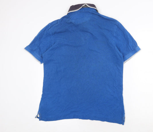 Marks and Spencer Mens Blue Cotton Polo Size M Collared Button