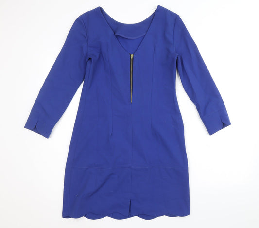 NIFE Womens Blue 100% Cotton A-Line Size 8 Round Neck Zip
