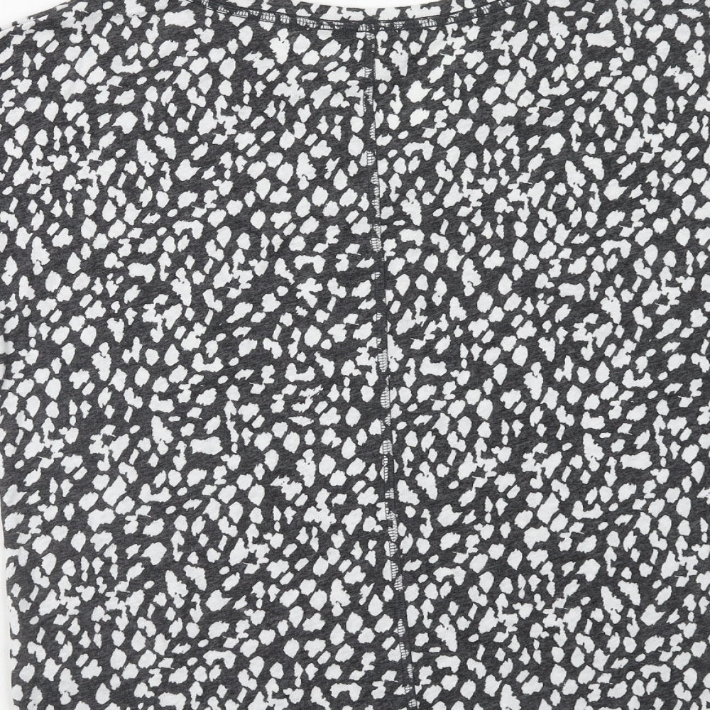 Marks and Spencer Womens Grey Geometric Linen Basic T-Shirt Size 10 V-Neck