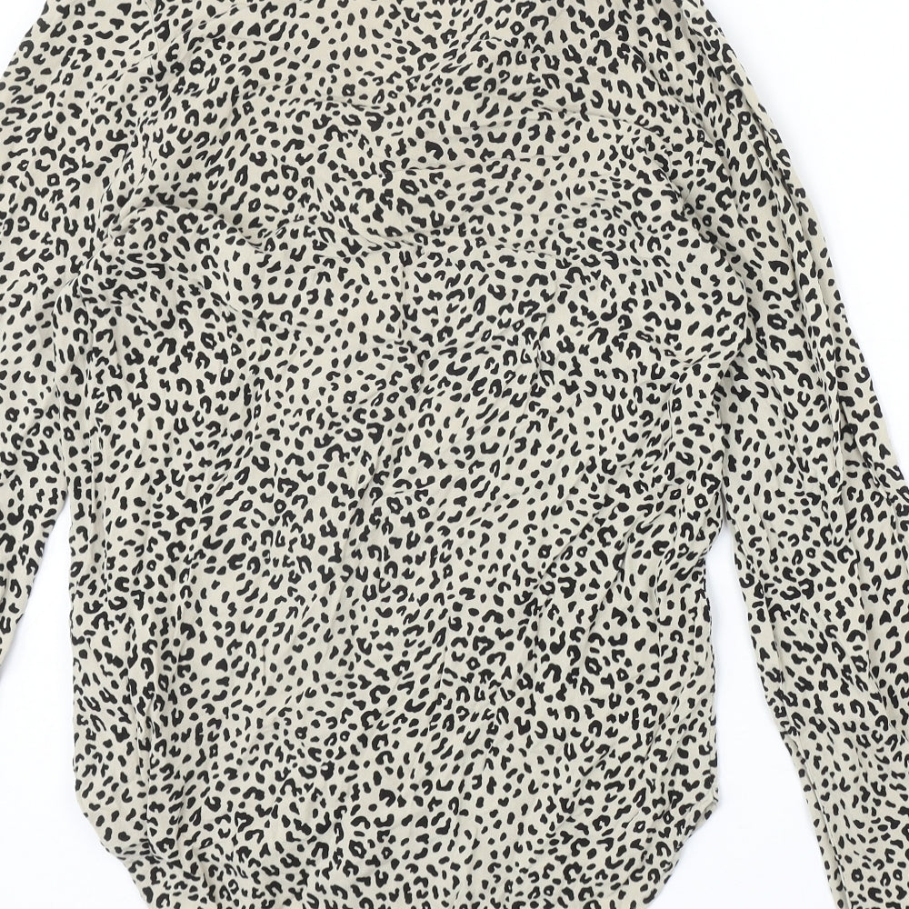 Marks and Spencer Womens Beige Animal Print Viscose Basic Blouse Size 6 V-Neck - Leopard Pattern