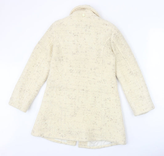 Artifical Womens Ivory Geometric Overcoat Coat Size 8 Button